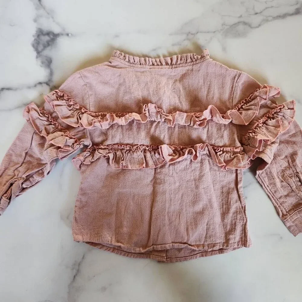 Toddler girls mauve pink 2-3T ruffle button up high neck long sleeve girly shabb